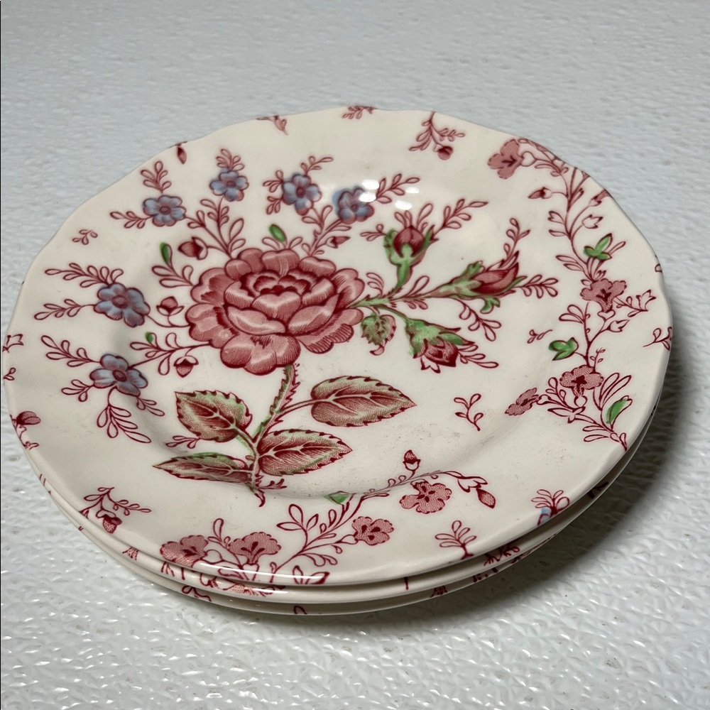 Vtg Johnson Bros Rose Chintz Bread Plates Hand Engraving Made England Set 4